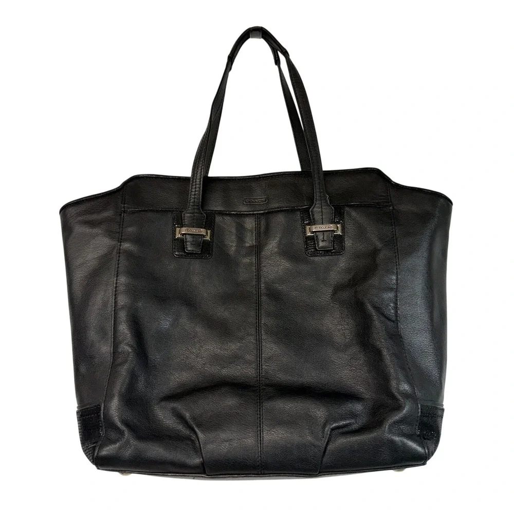 Coach Black Leather‎ Tote Bag Designer Handbag Purse Carryall Business